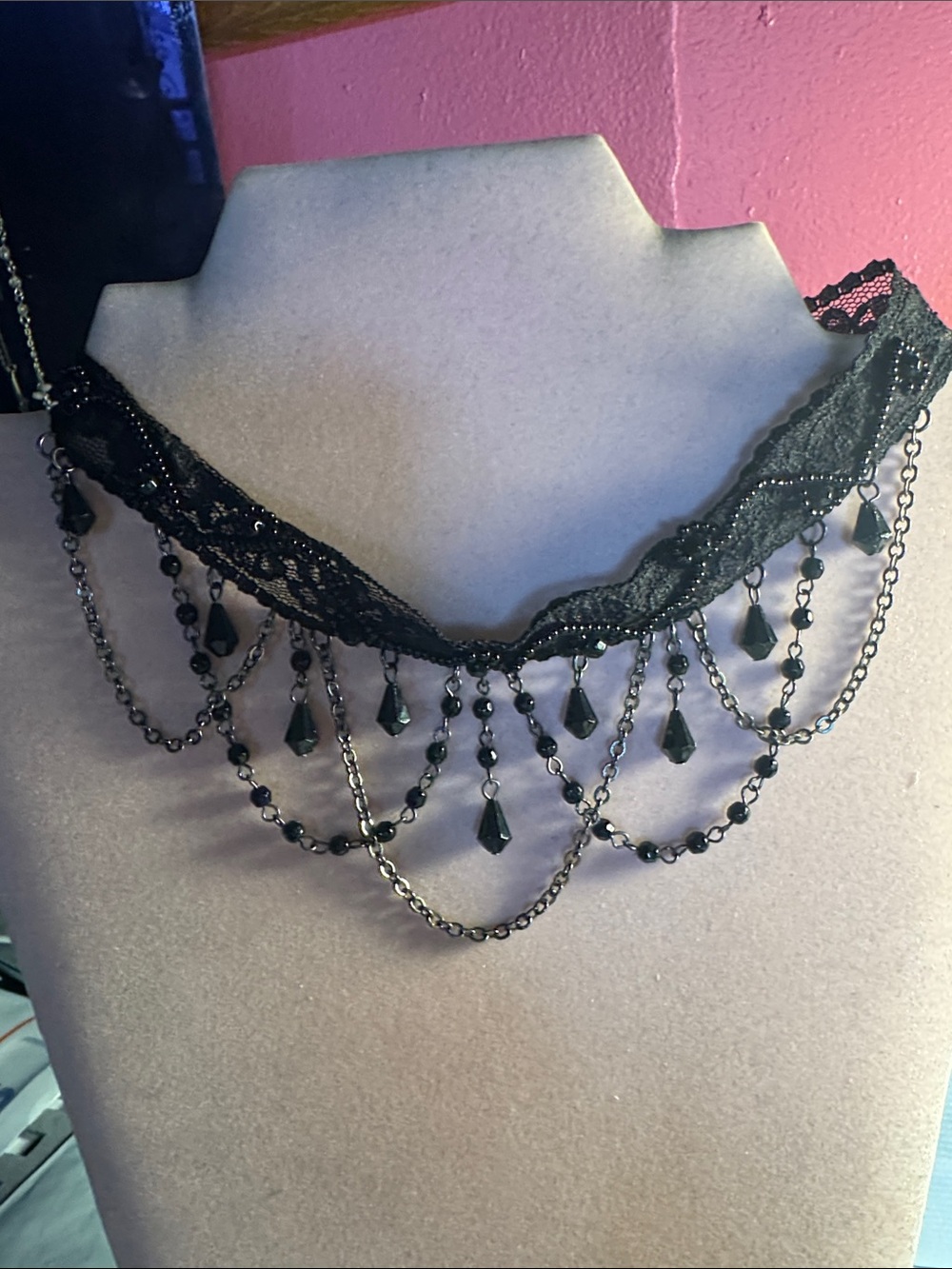 Black Lace Chandelier Beaded Choker Necklace